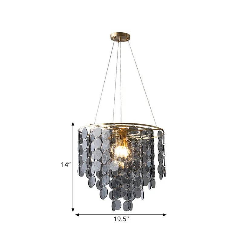 Modern Gold Taper Chandelier Lamp with Circular-Crystal Strands - 6 Heads - Great Room Hanging Light