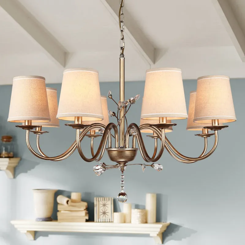 Modern Nickel Fabric Conical Chandelier Light: Contemporary Suspension Fixture