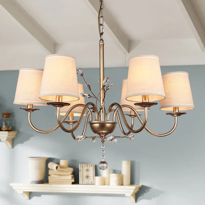 Modern Nickel Fabric Conical Chandelier Light: Contemporary Suspension Fixture