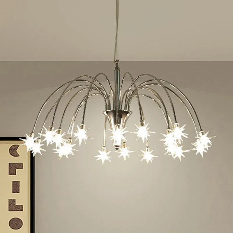 Modern Star Crystal Chandelier with 12/18 Clear Lights and Silver Finish