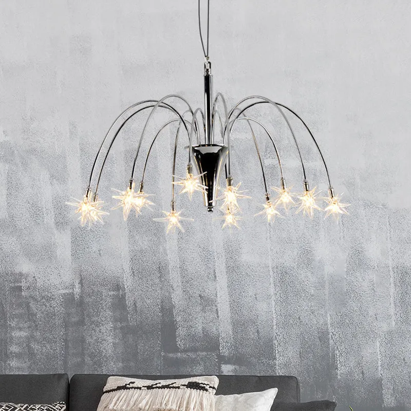 Modern Star Crystal Chandelier with 12/18 Clear Lights and Silver Finish