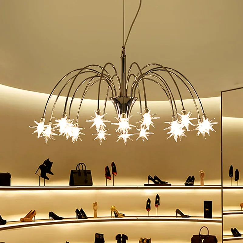 Modern Star Crystal Chandelier with 12/18 Clear Lights and Silver Finish