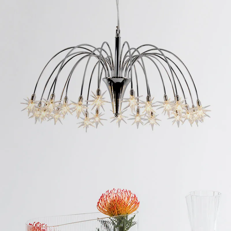 Modern Star Crystal Chandelier with 12/18 Clear Lights and Silver Finish