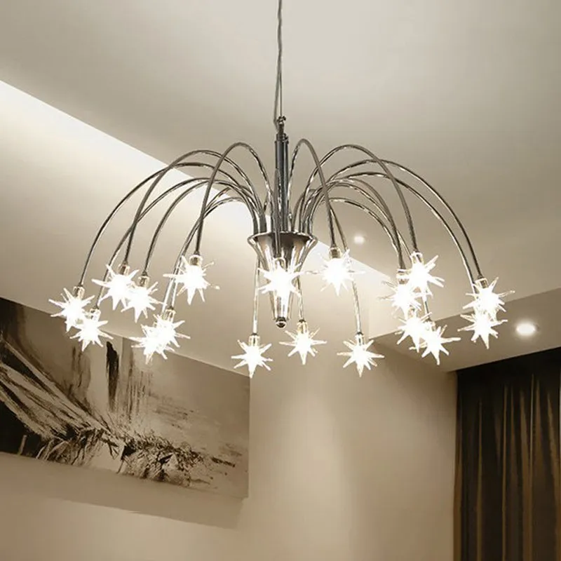 Modern Star Crystal Chandelier with 12/18 Clear Lights and Silver Finish