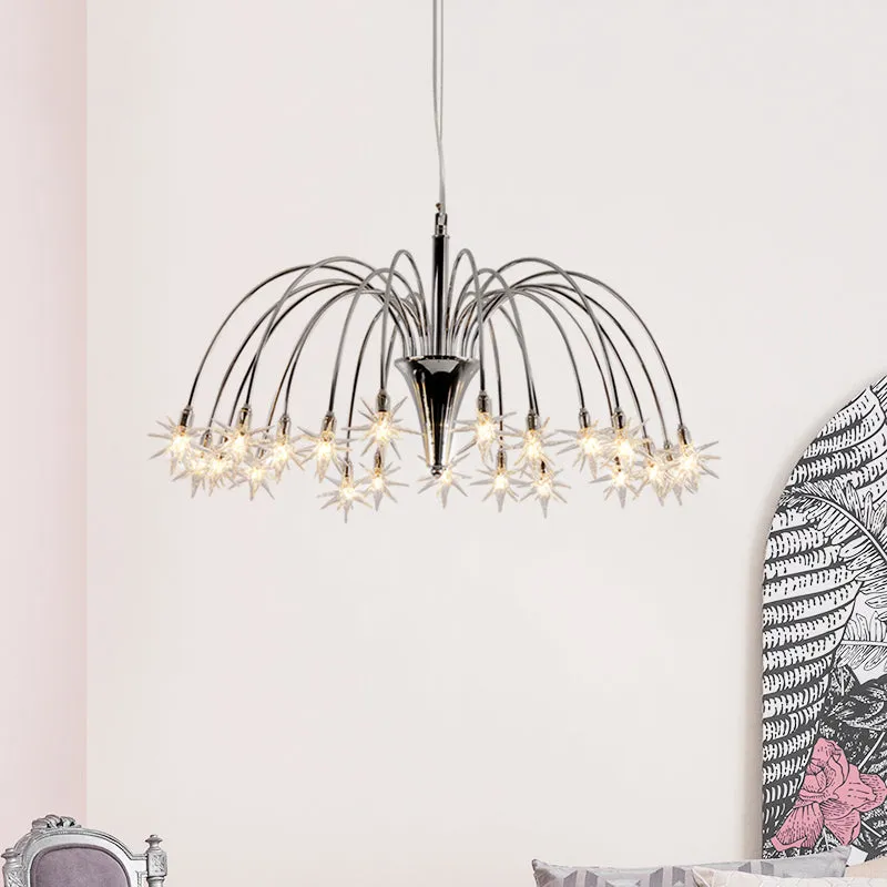 Modern Star Crystal Chandelier with 12/18 Clear Lights and Silver Finish