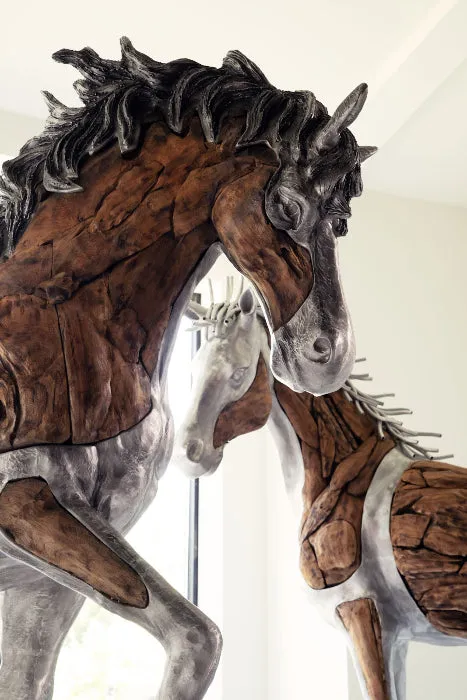 Mustang Horse Woodland Sculpture Standing