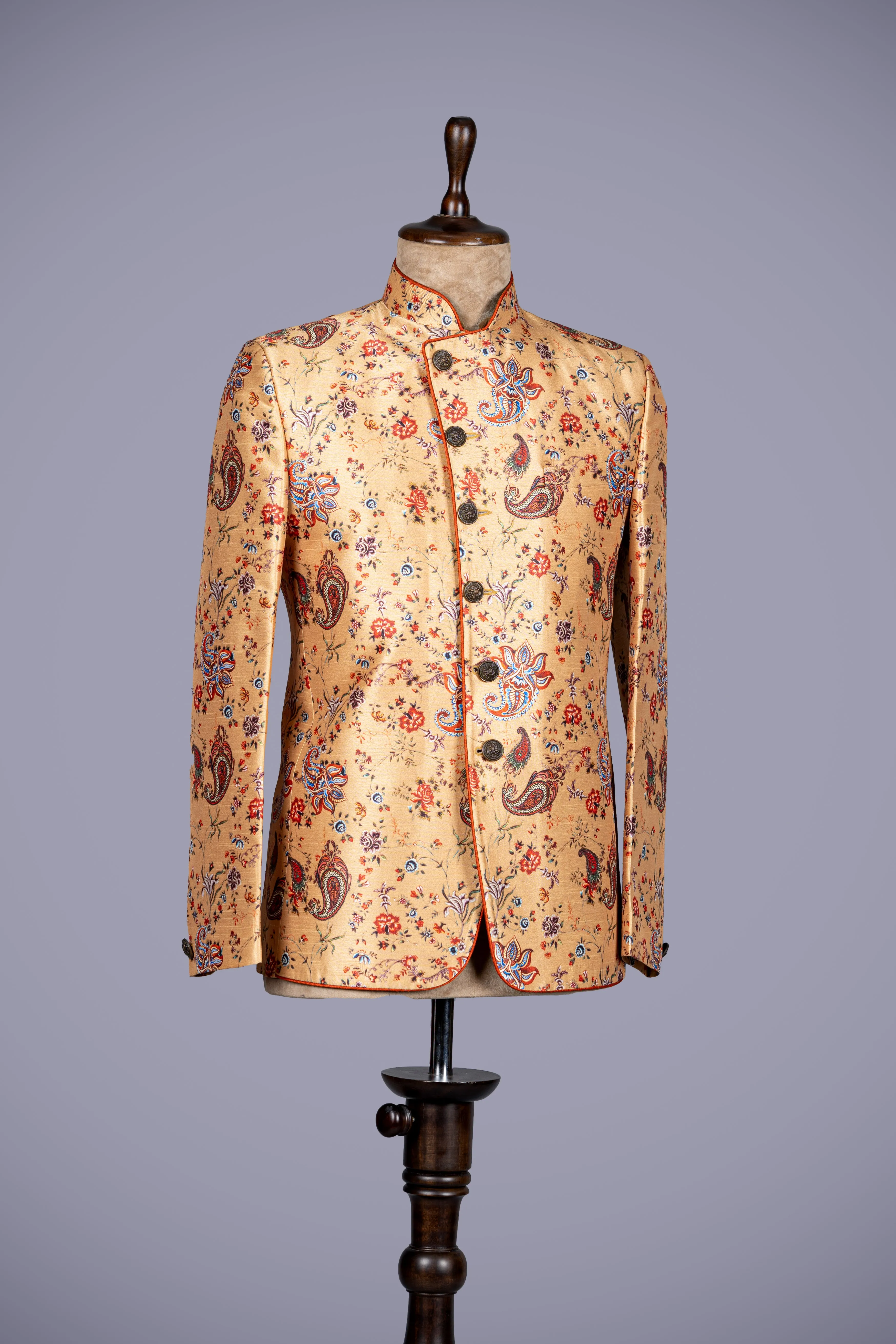 Mustard Art Silk Jodhpuri Suit with Printed Design
