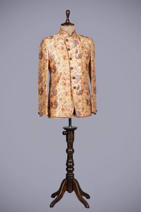 Mustard Art Silk Jodhpuri Suit with Printed Design
