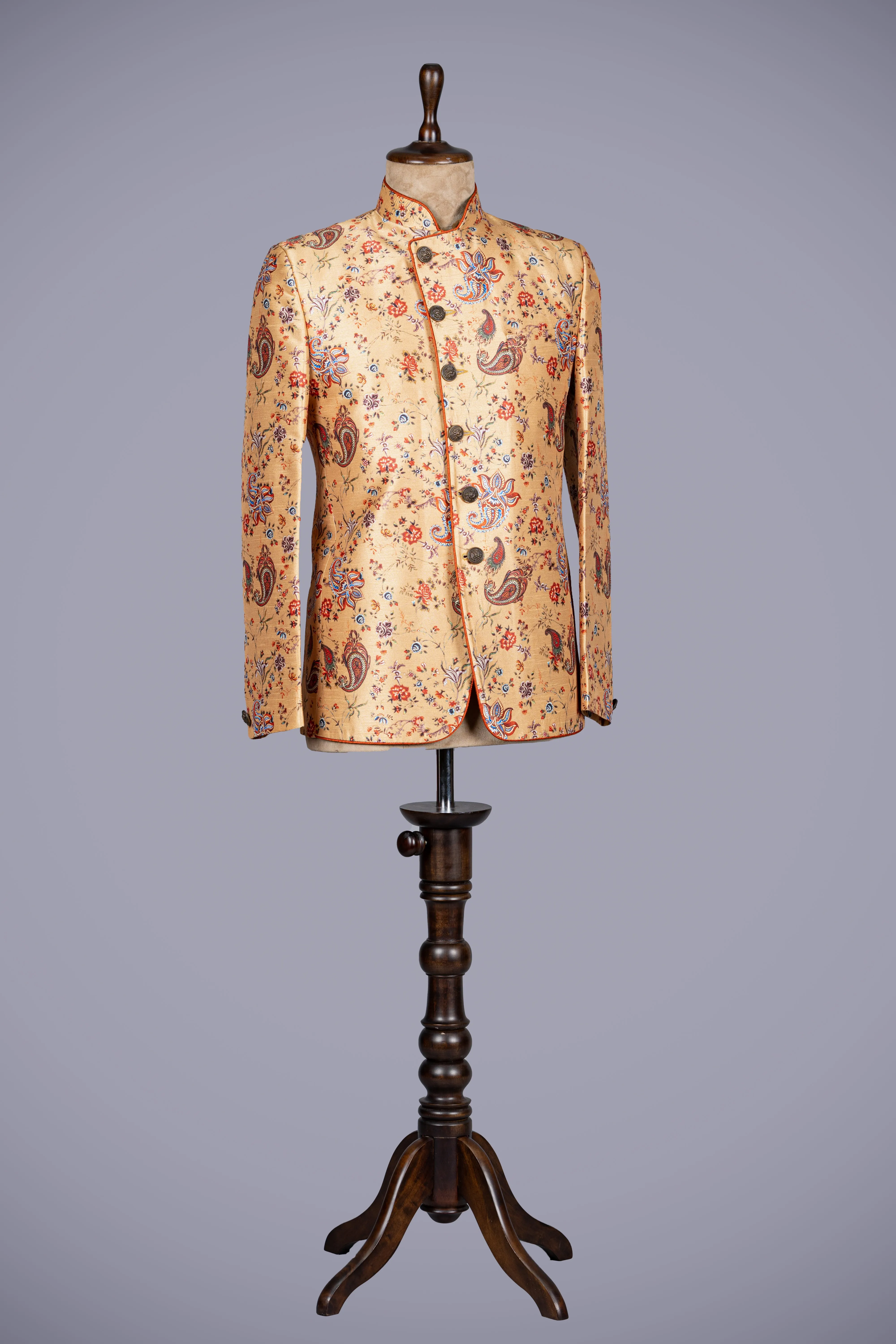 Mustard Art Silk Jodhpuri Suit with Printed Design