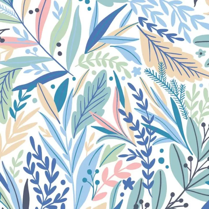 Origin Patterned Leaves Wall Mural Washed Denim