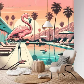 Palm Springs,California, Vintage Inspired Kitschy 50s Flamingos Wall Murals