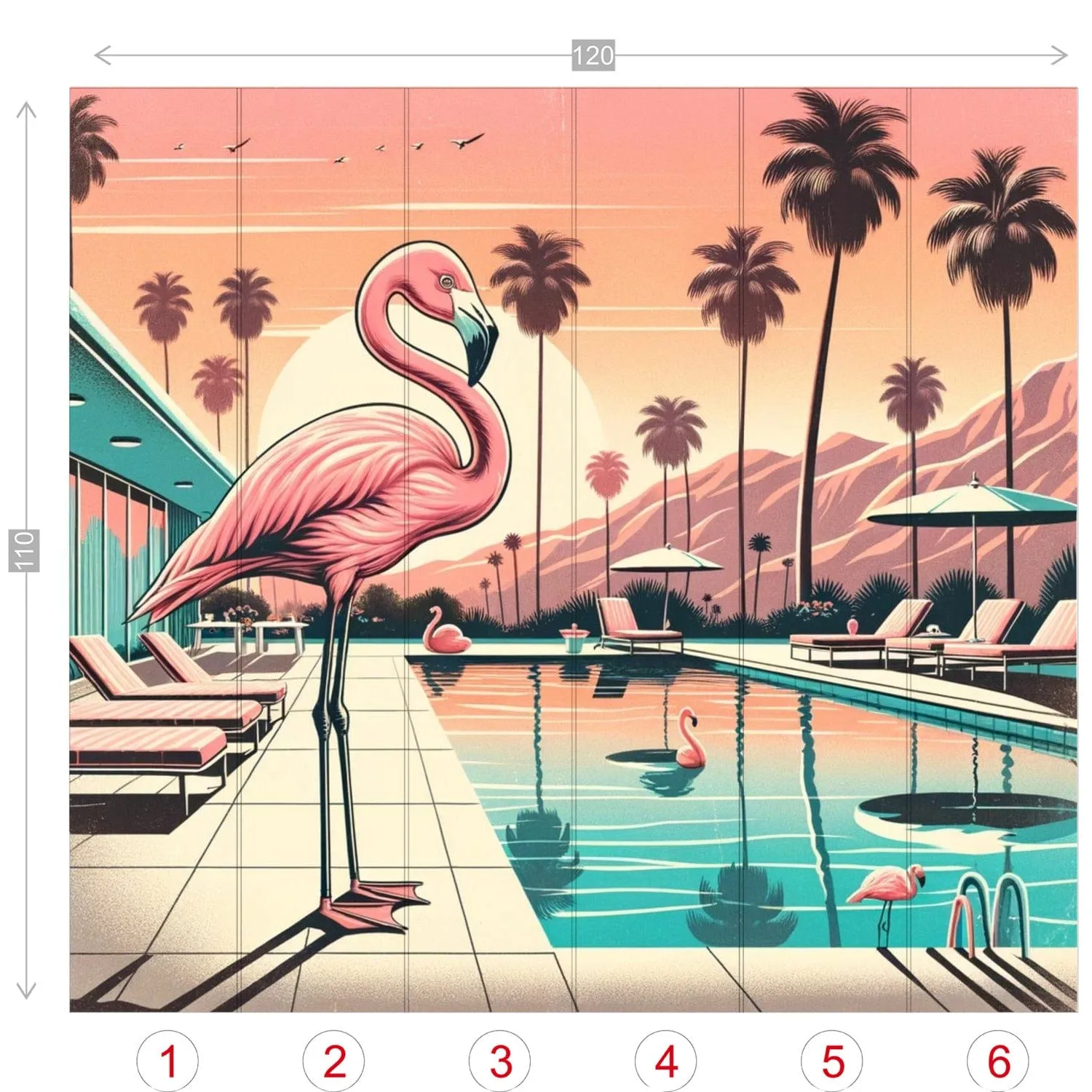 Palm Springs,California, Vintage Inspired Kitschy 50s Flamingos Wall Murals