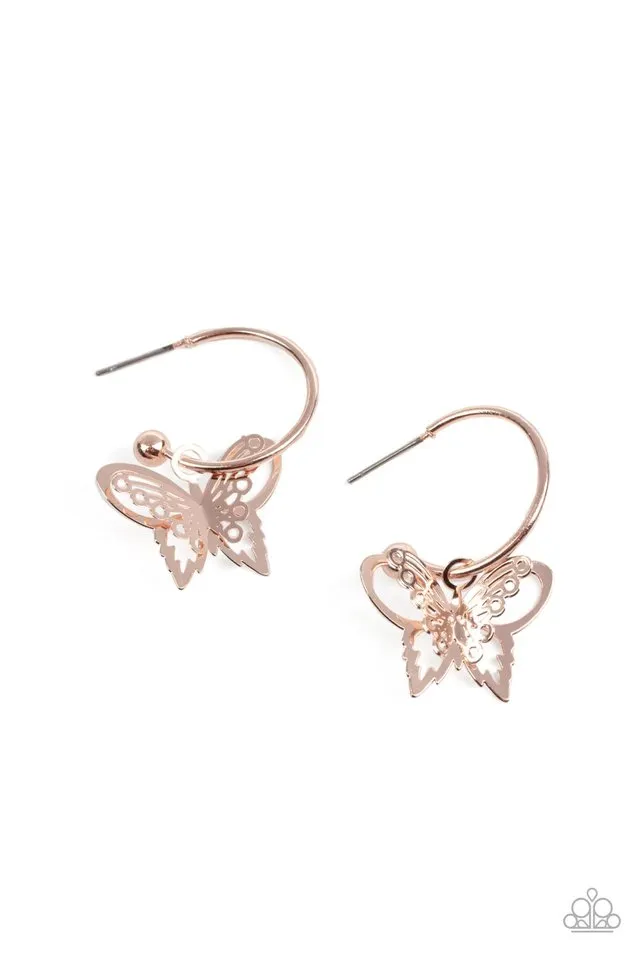 Paparazzi Earring ~ Butterfly Freestyle - Rose Gold