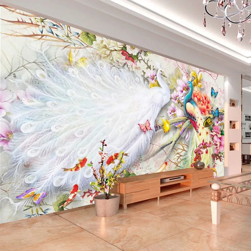 Peacock Courtship Wall Murals Wallpaper