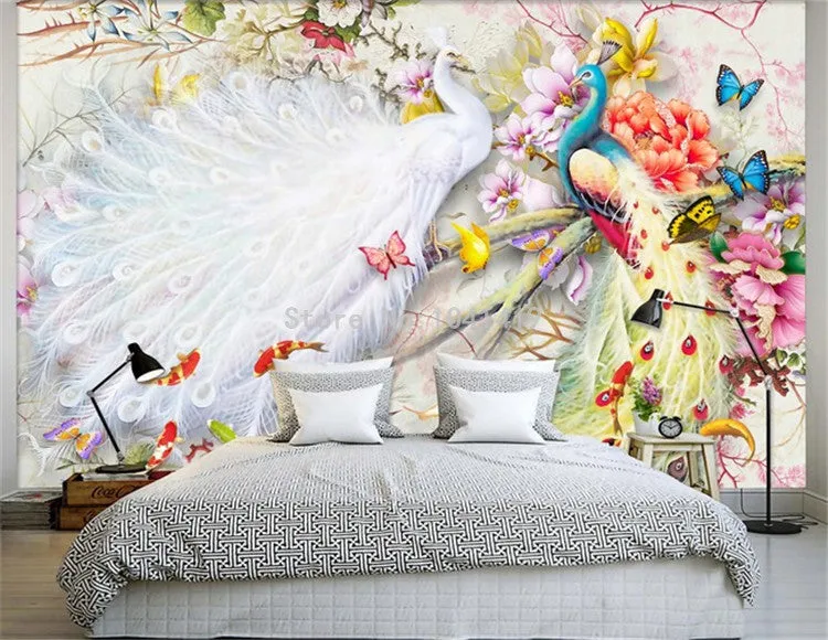 Peacock Courtship Wall Murals Wallpaper