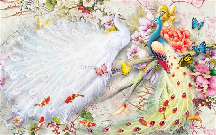 Peacock Courtship Wall Murals Wallpaper