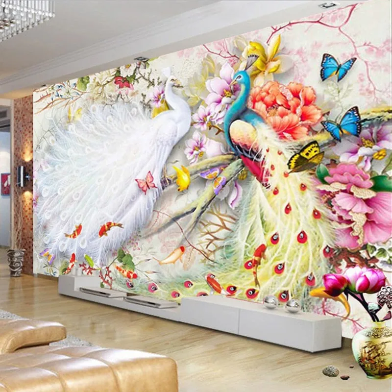 Peacock Courtship Wall Murals Wallpaper