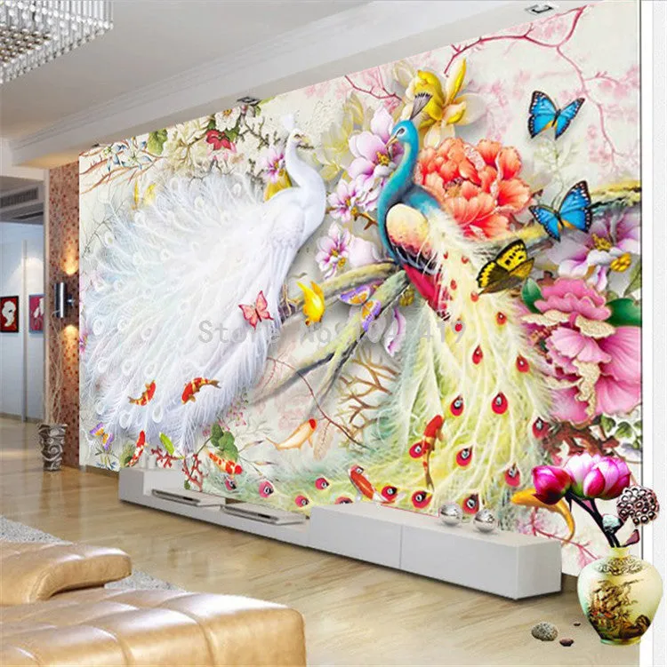 Peacock Courtship Wall Murals Wallpaper