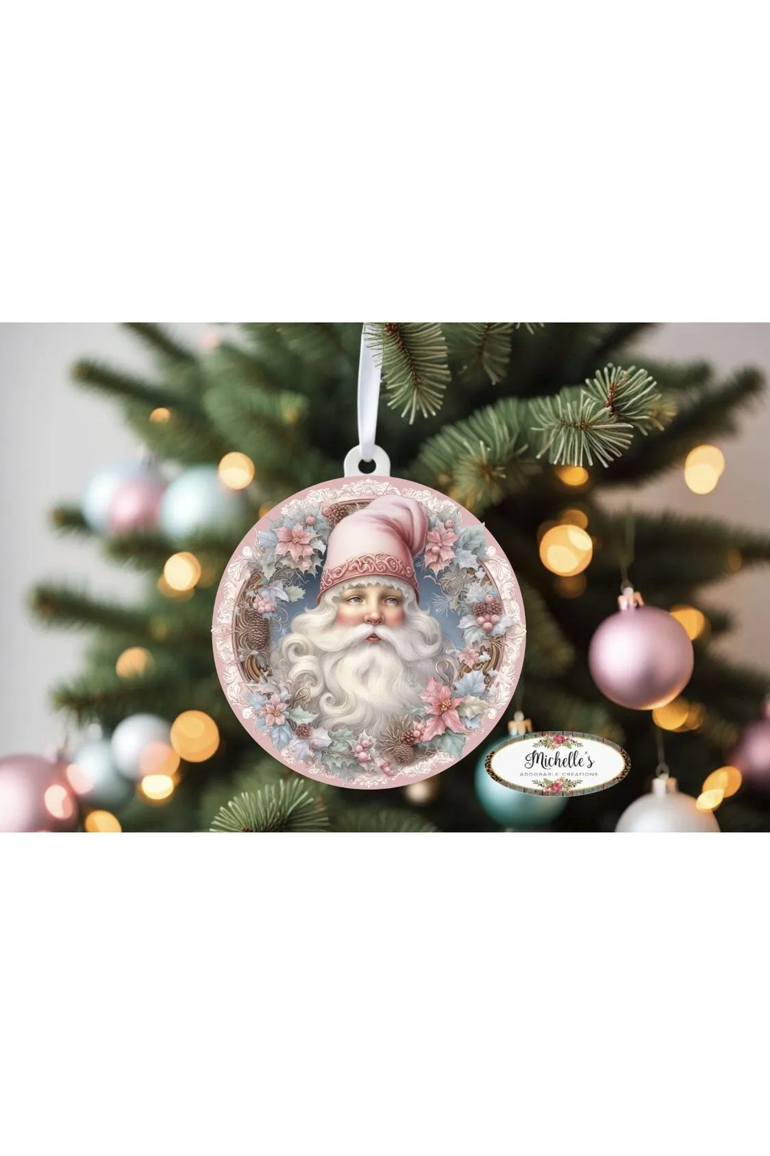 Pink Vintage Santa Claus Sign - Wreath Enhancement