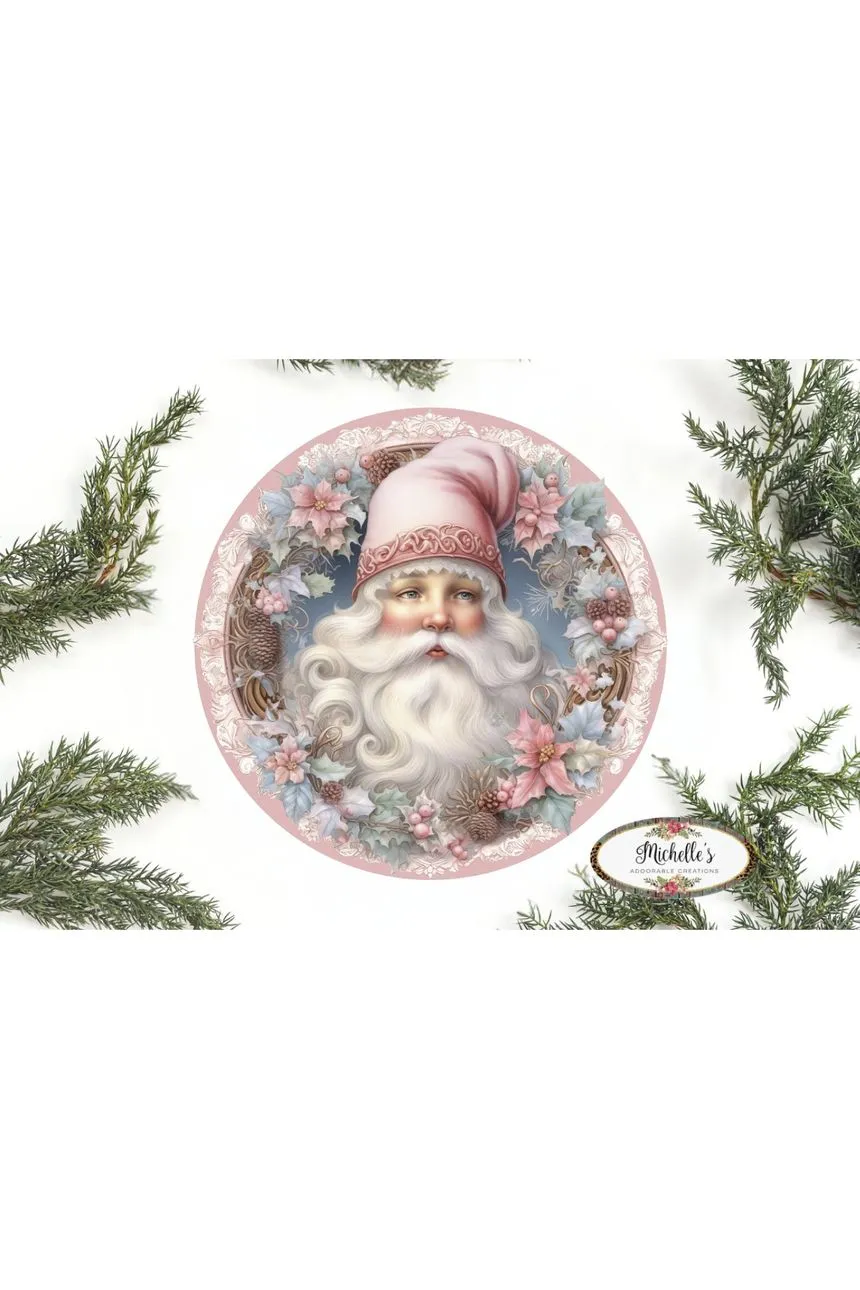 Pink Vintage Santa Claus Sign - Wreath Enhancement