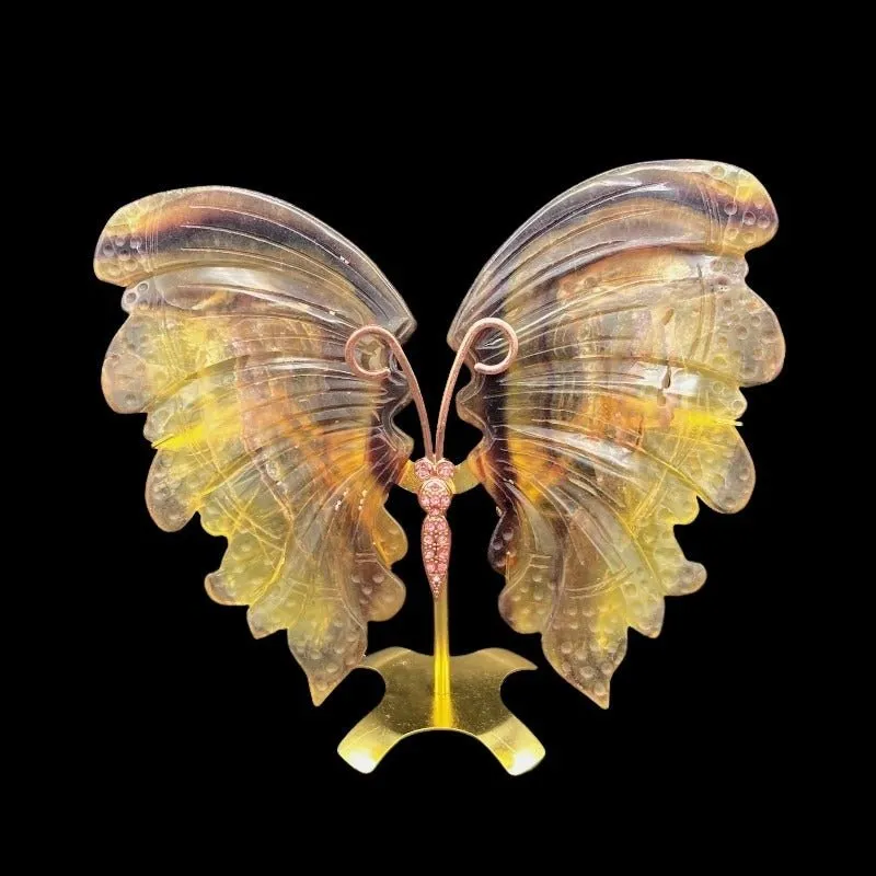 Polished Purple And Yellow Fluorite Butterfly On Stand