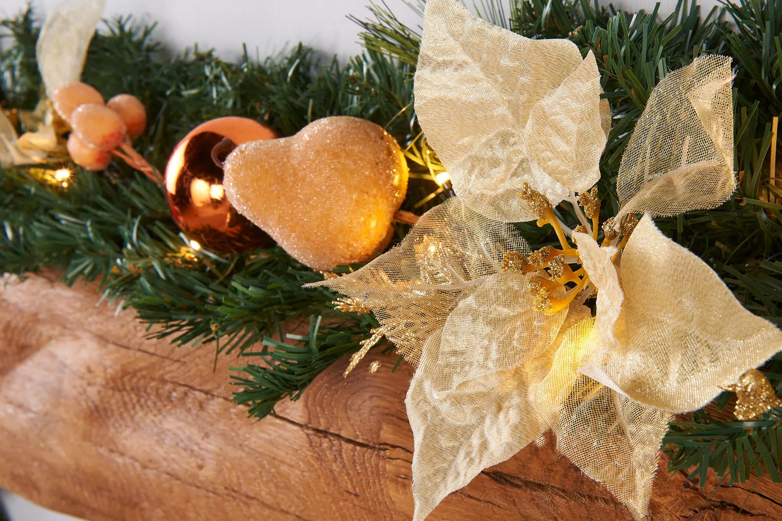Pre-Lit Decorated Garland, Copper/Gold, 9 ft