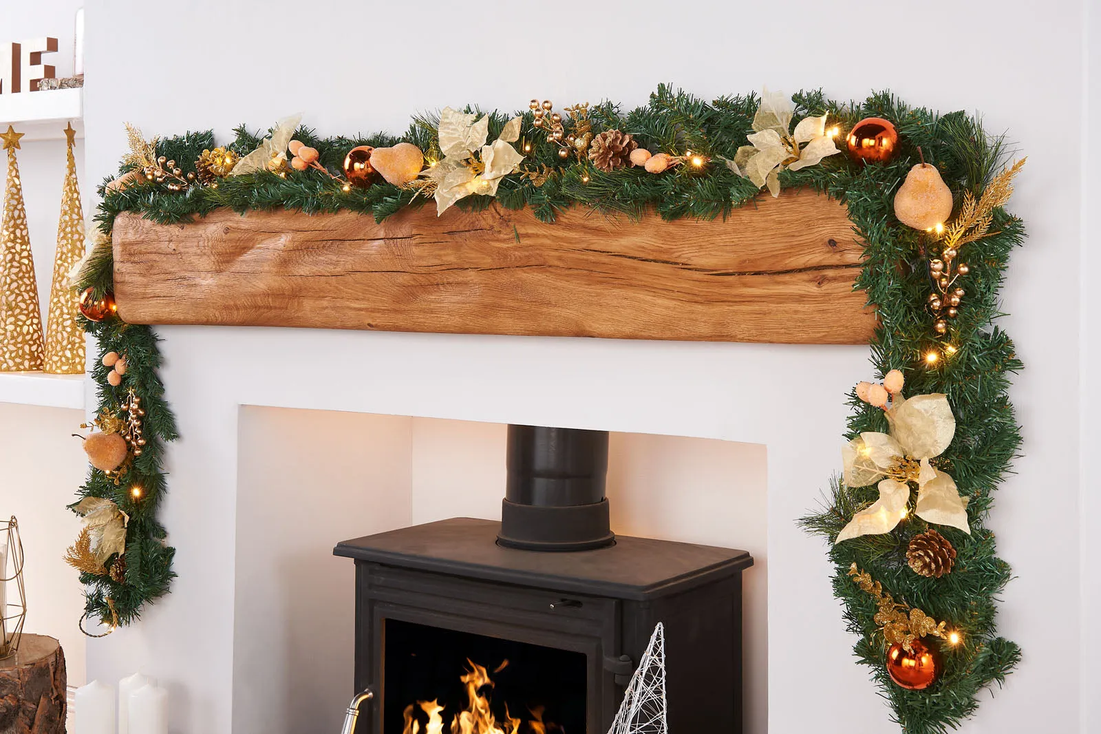 Pre-Lit Decorated Garland, Copper/Gold, 9 ft