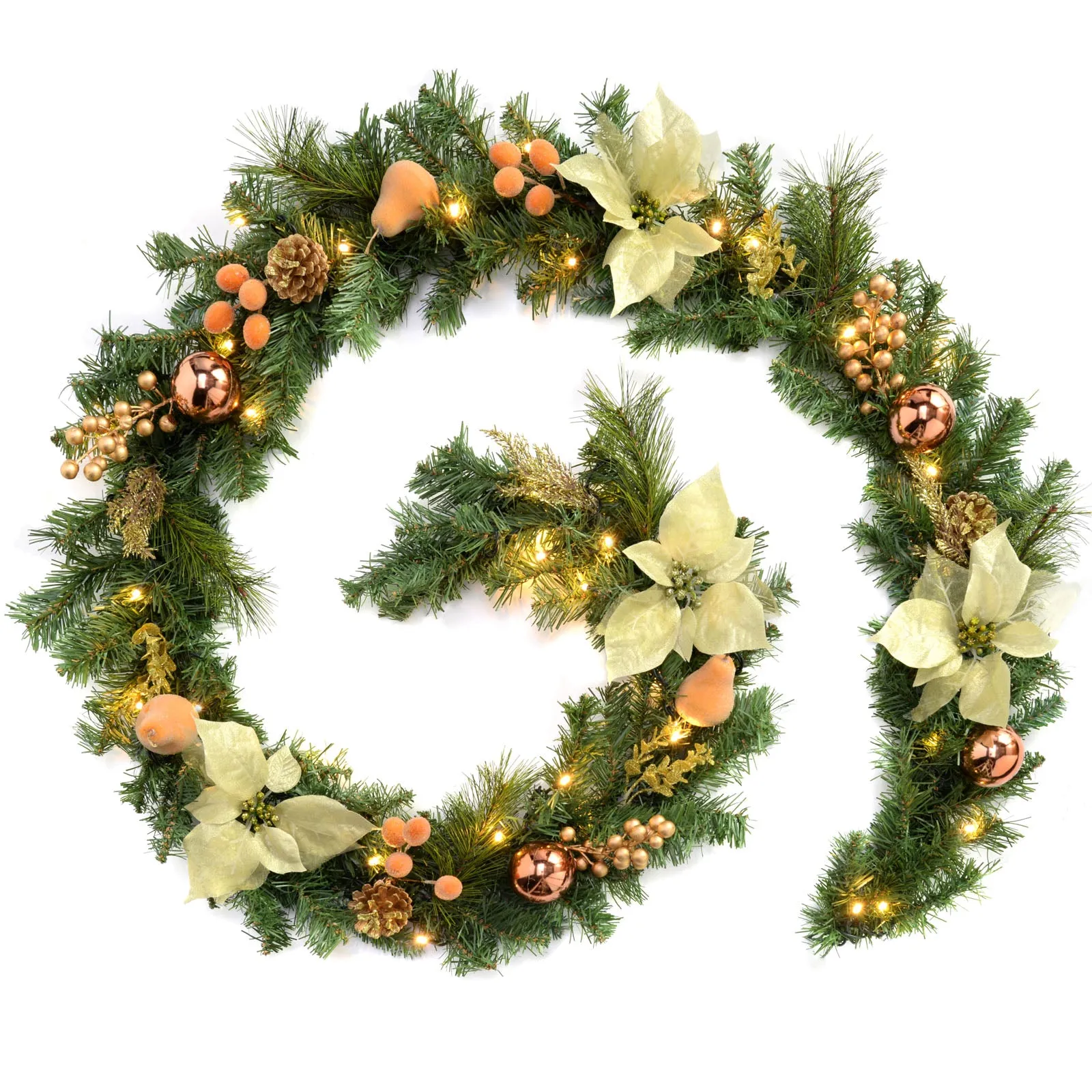 Pre-Lit Decorated Garland, Copper/Gold, 9 ft