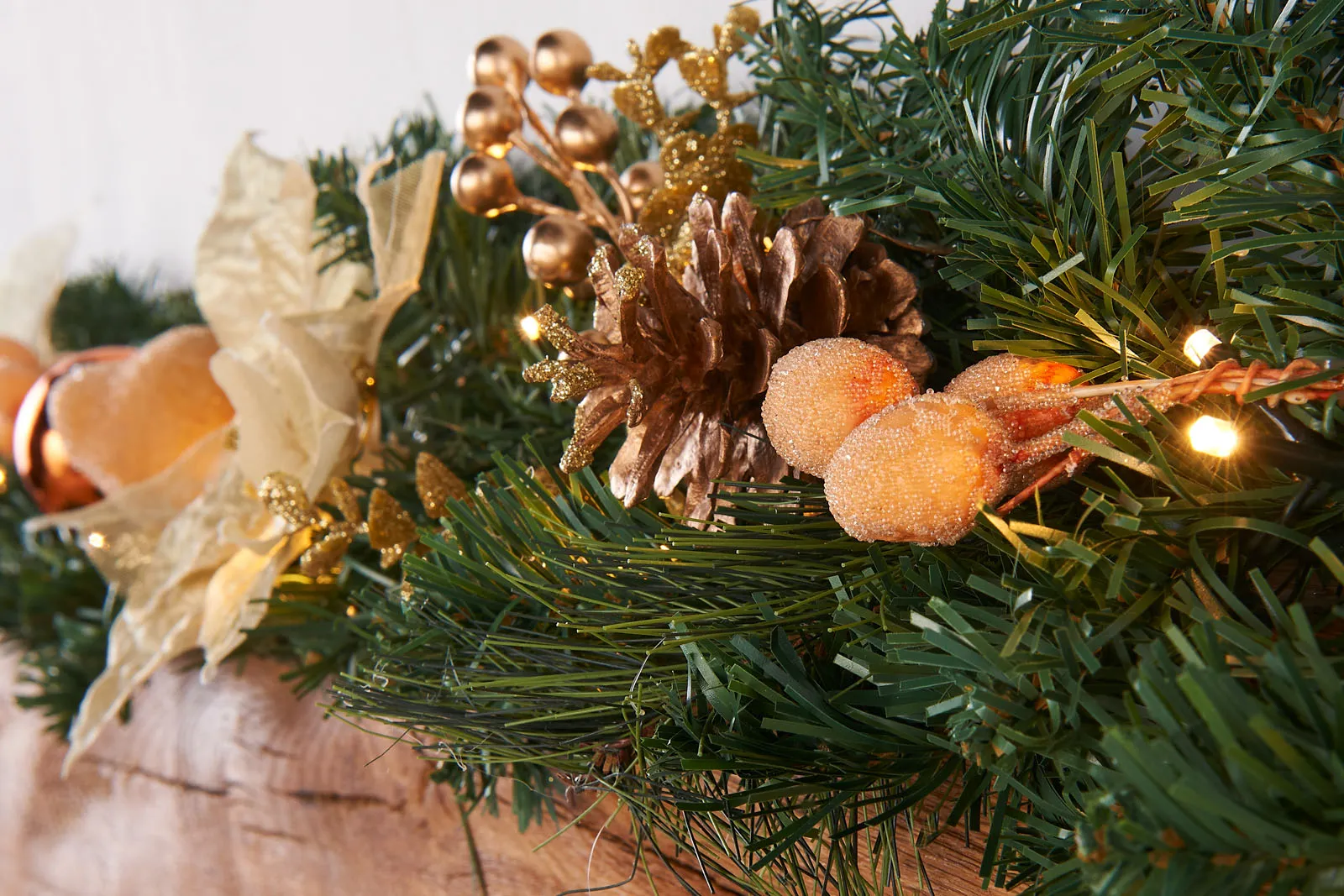 Pre-Lit Decorated Garland, Copper/Gold, 9 ft