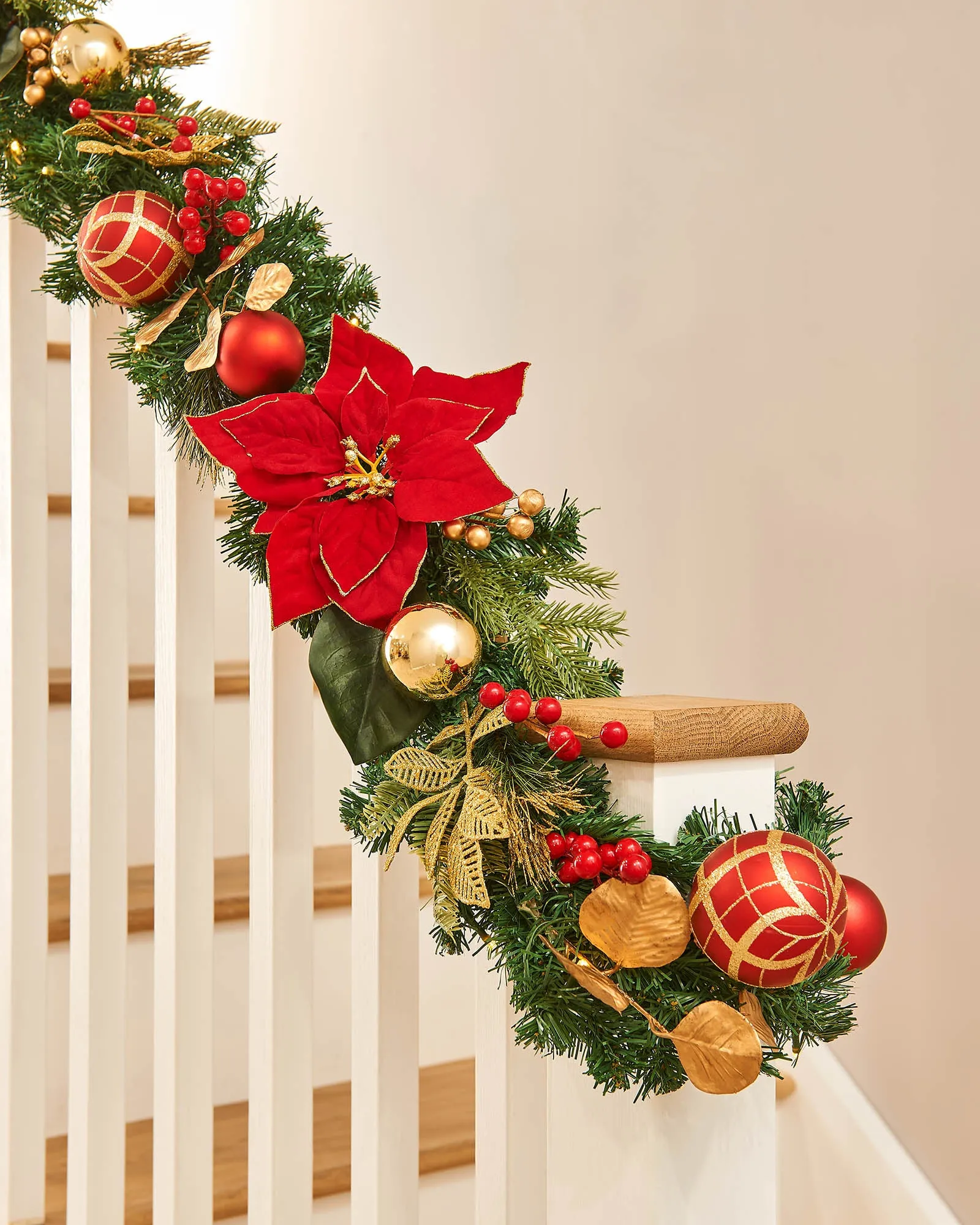 Pre-Lit Decorated Garland, Red/Gold, 9 ft