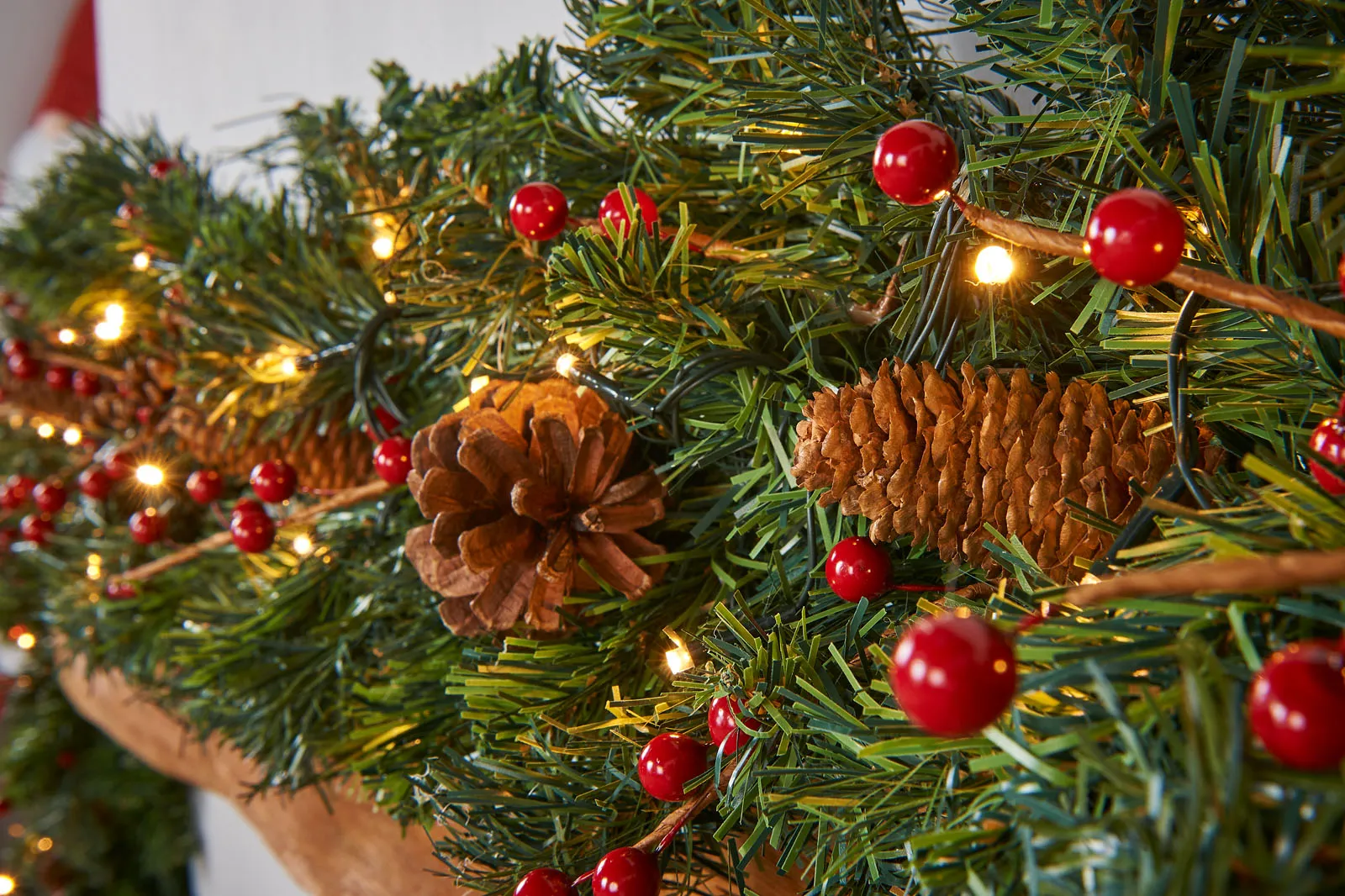 Pre-Lit Extra Thick Mixed Pine Garland, Pinecones & Berries, 9 ft