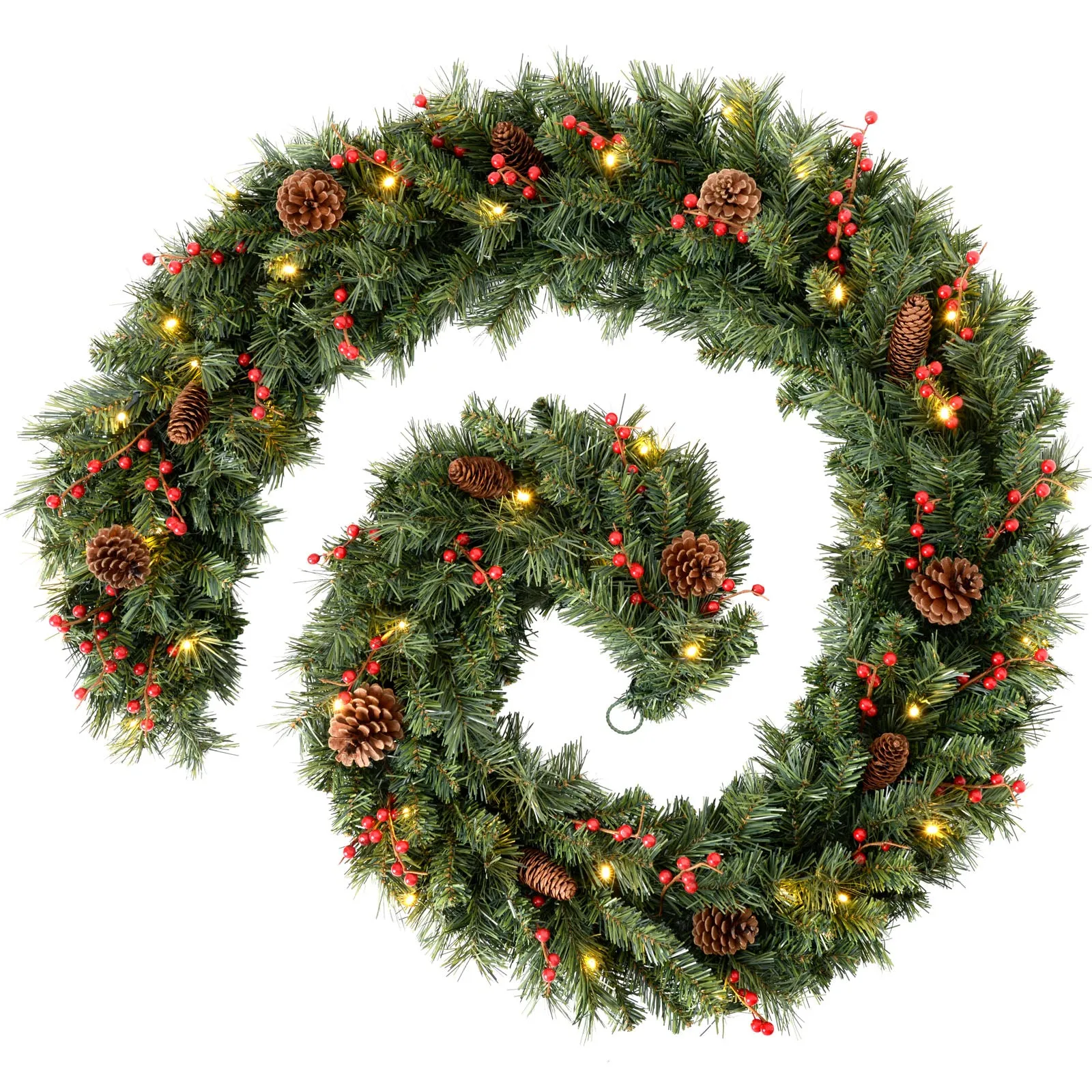 Pre-Lit Extra Thick Mixed Pine Garland, Pinecones & Berries, 9 ft