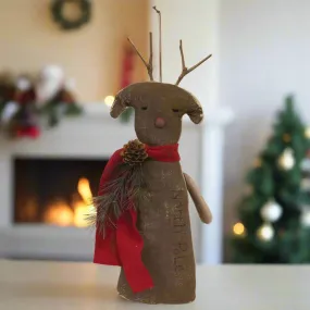 Primitive Christmas Rustic 12" Stiffened Primitive "North Pole" Reindeer Hanger