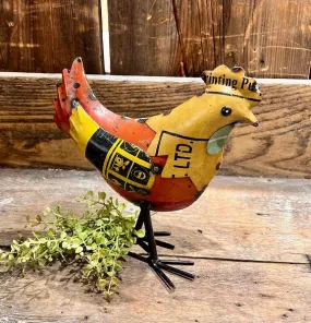 Primitive Farmhouse Recycled Metal 9" Yellow Chicken Figurine