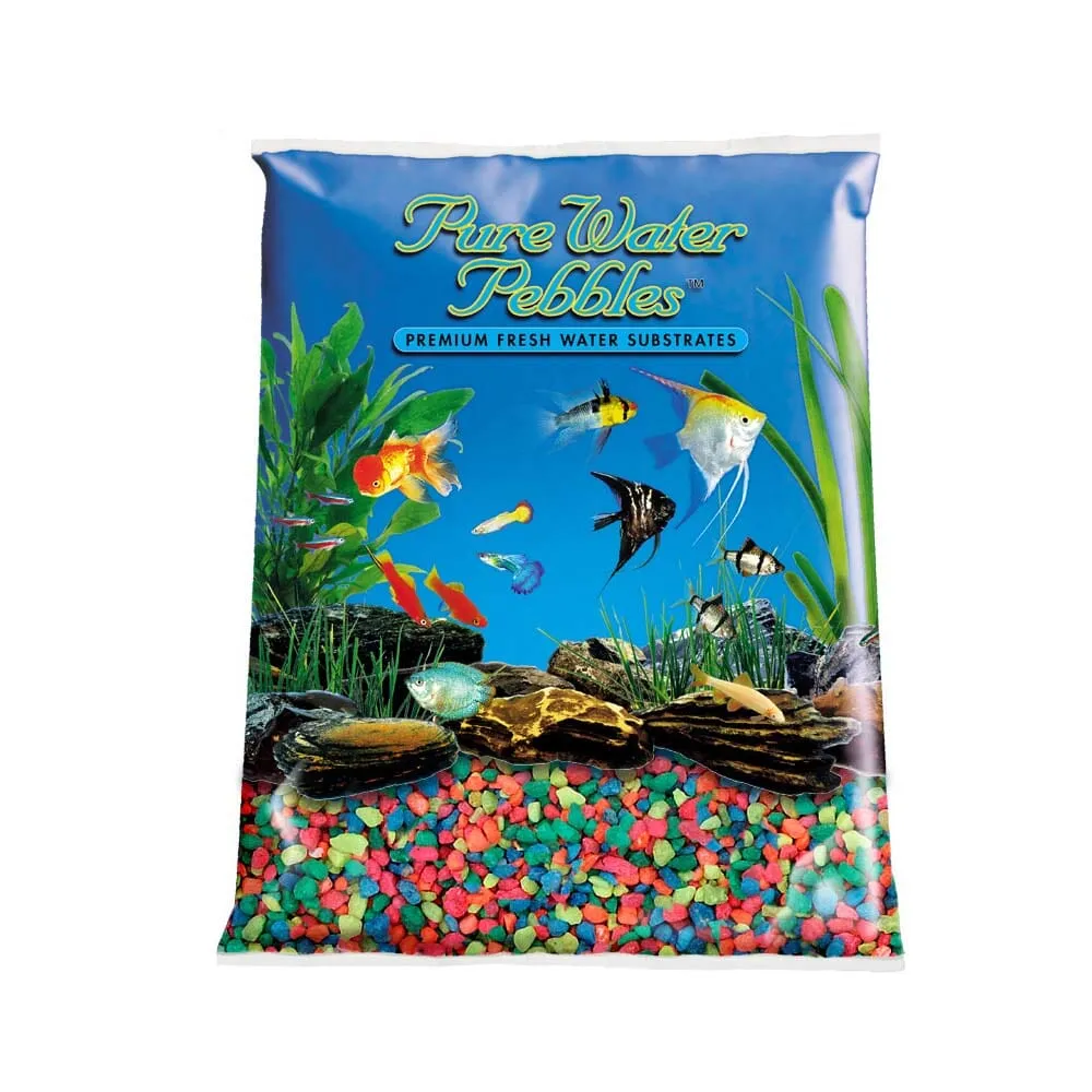 Pure Water Pebbles Premium Fresh Water Coated Aquarium Gravel Neon Rainbow - 5 lbs - 6 Count