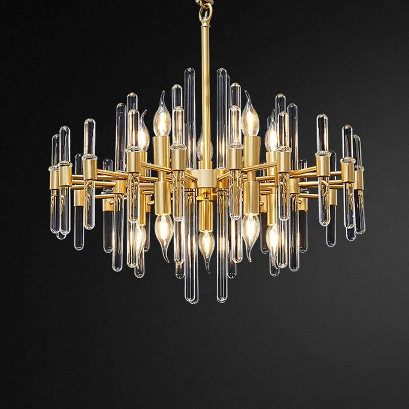 Radiant Gold Chandelier with Crystal Rods: Minimalist Pendant Light