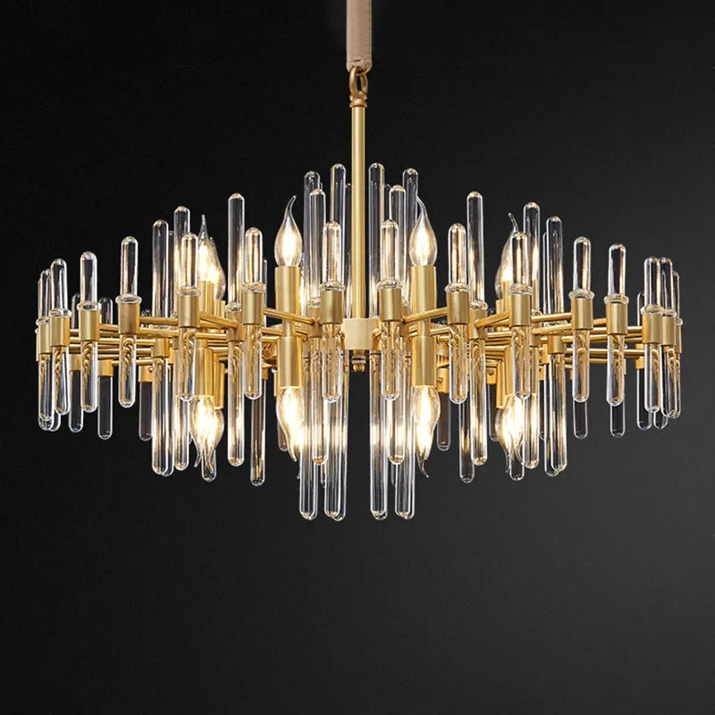 Radiant Gold Chandelier with Crystal Rods: Minimalist Pendant Light
