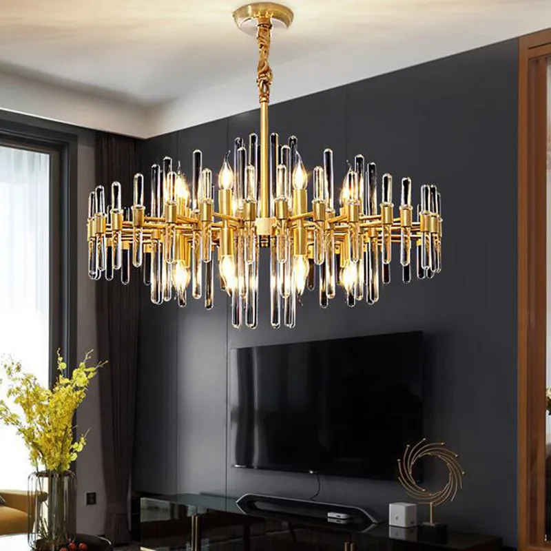 Radiant Gold Chandelier with Crystal Rods: Minimalist Pendant Light