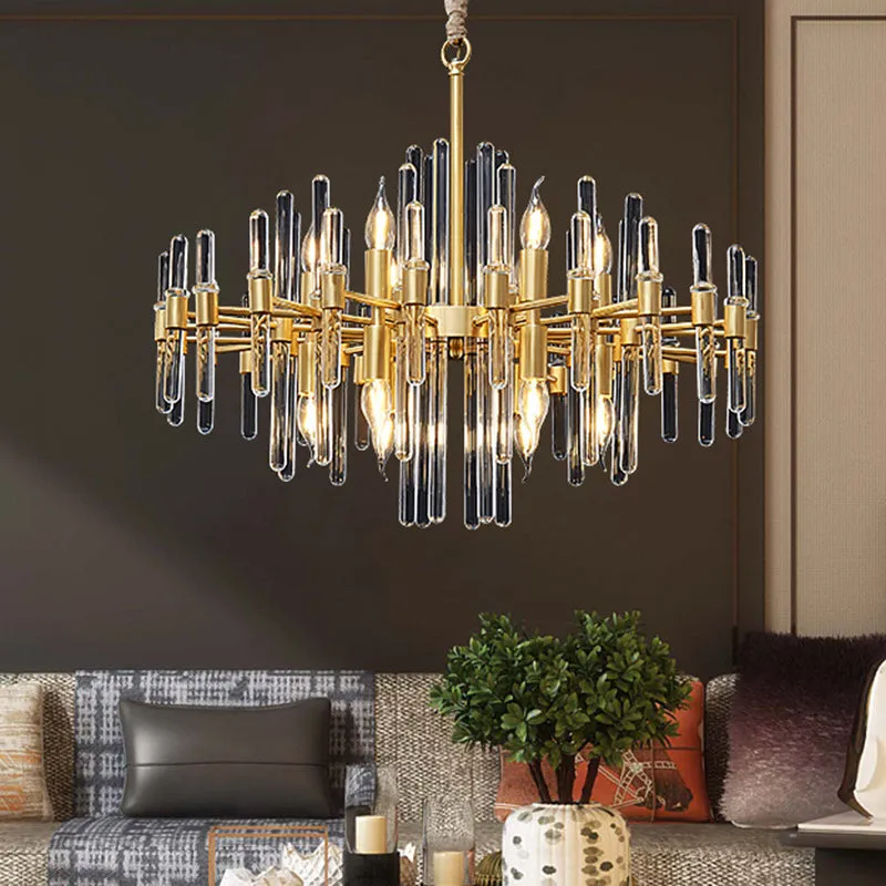 Radiant Gold Chandelier with Crystal Rods: Minimalist Pendant Light