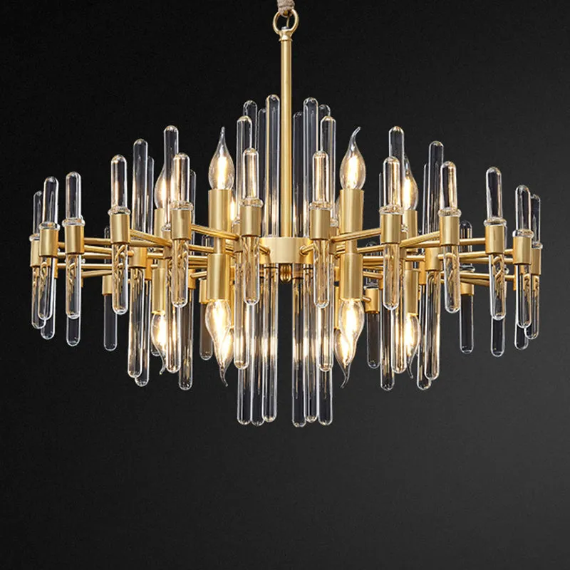 Radiant Gold Chandelier with Crystal Rods: Minimalist Pendant Light