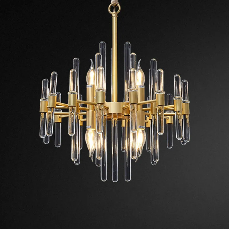 Radiant Gold Chandelier with Crystal Rods: Minimalist Pendant Light