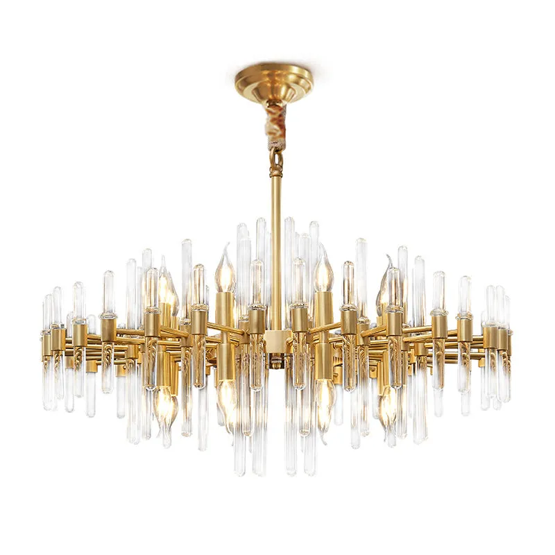 Radiant Gold Chandelier with Crystal Rods: Minimalist Pendant Light