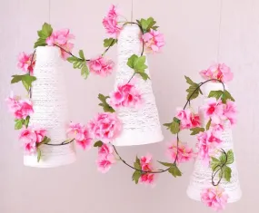 RAGOMA Artificial cherry blossom Flower Pink Vine Garland pack of 2 Fake hanging Flowers Garland ivy plants for Wedding Decorations Party Garden Wall Decoration Wall Valentine Flowers (7.5 Ft)