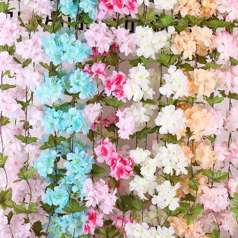 RAGOMA Artificial cherry blossom Flower Pink Vine Garland pack of 2 Fake hanging Flowers Garland ivy plants for Wedding Decorations Party Garden Wall Decoration Wall Valentine Flowers (7.5 Ft)