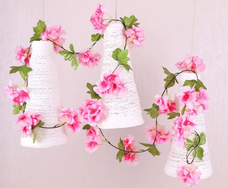 RAGOMA Artificial cherry blossom Flower Pink Vine Garland pack of 2 Fake hanging Flowers Garland ivy plants for Wedding Decorations Party Garden Wall Decoration Wall Valentine Flowers (7.5 Ft)