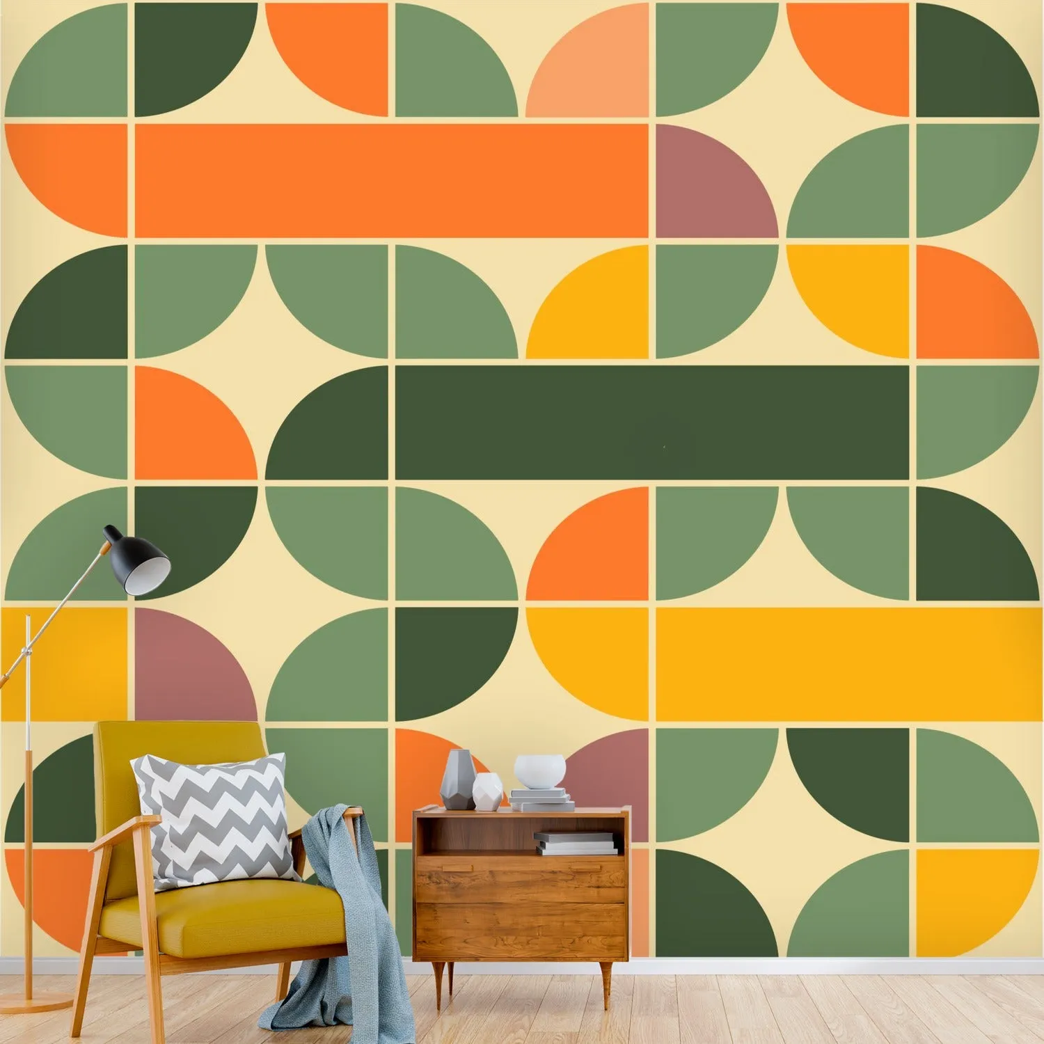 Retro Geometric Mid Century Modern Peel and Stick Wall Mural