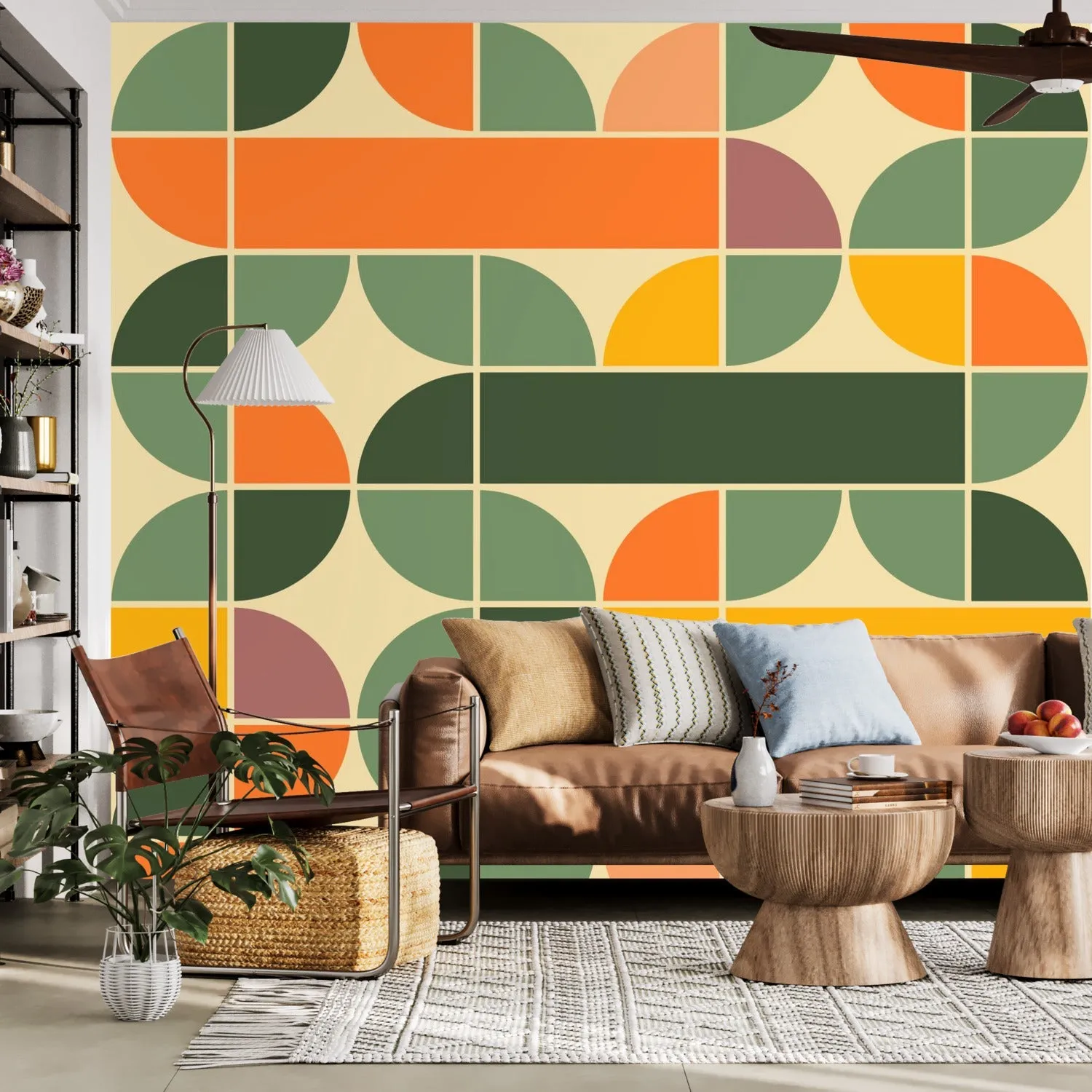 Retro Geometric Mid Century Modern Peel and Stick Wall Mural
