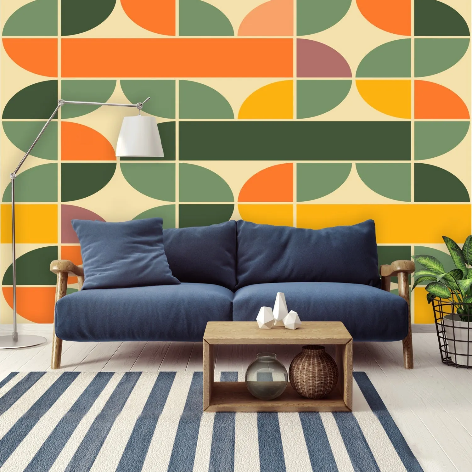 Retro Geometric Mid Century Modern Peel and Stick Wall Mural