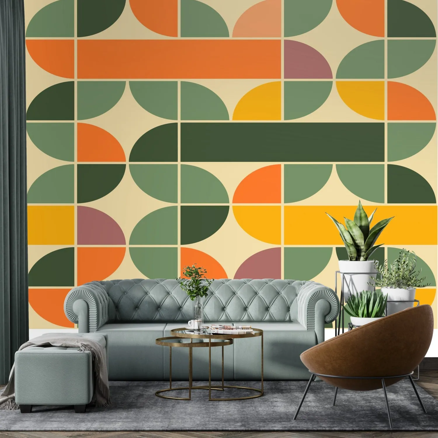 Retro Geometric Mid Century Modern Peel and Stick Wall Mural