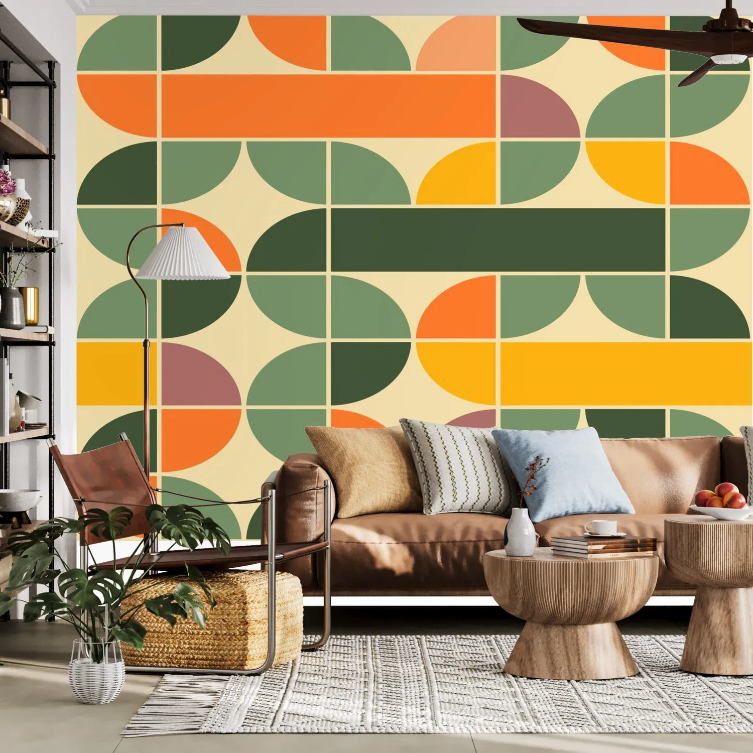 Retro Geometric Mid Century Modern Peel and Stick Wall Mural